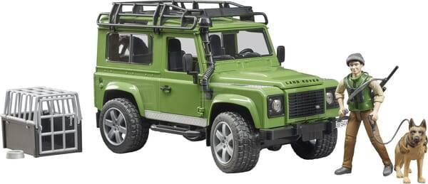 Land Rover Defender ze strażnikiem leśnym i psem