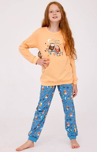 Piżama Cornette Girl Owls 2 pomarańczowy 128 d
