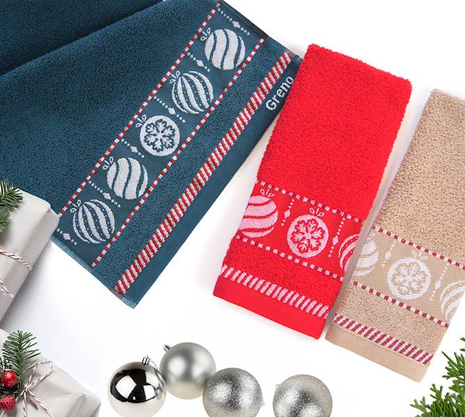 Ręcznik Greno Xmas mess Bombki 30x50 beż