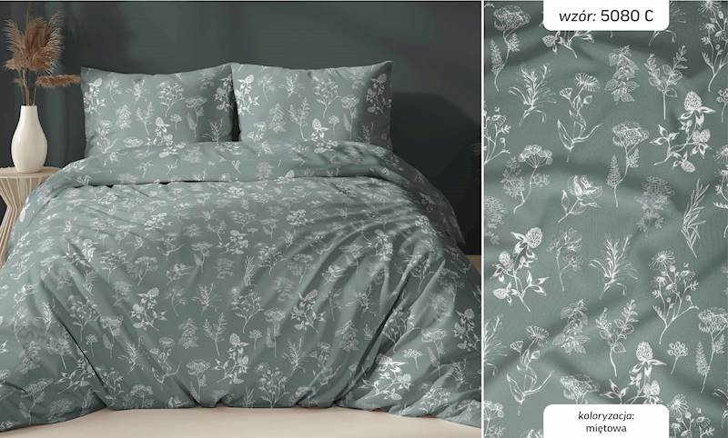 Pościel Martuli Satyna bawełniana 140x200 5080C Zielnik miętowy