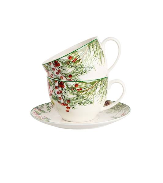 Filiżanka DUO ze spodkiem 270mlx2 Christmas Leaves