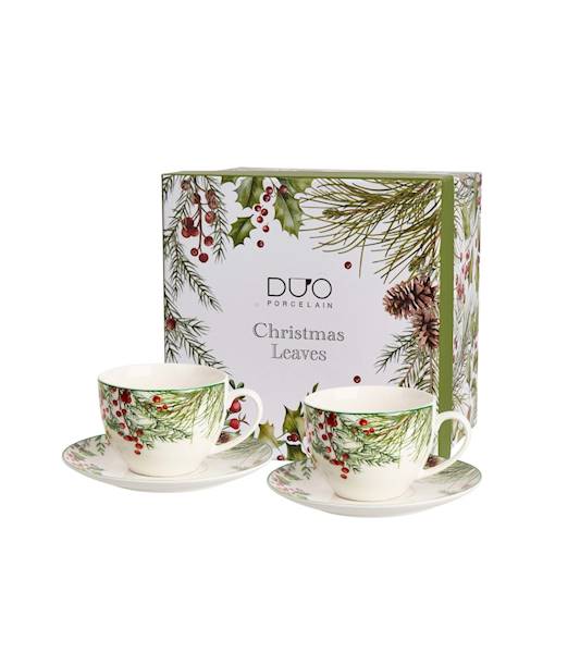 Filiżanka DUO ze spodkiem 2 szt Christmas Leaves