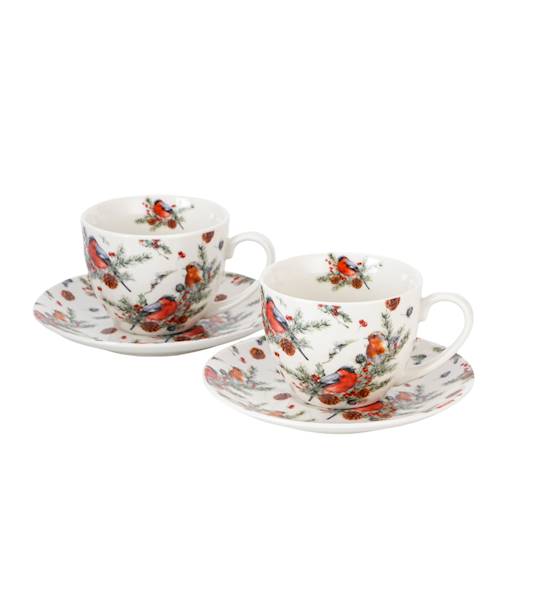 Filiżanka DUO ze spodkiem 270mlx2 Christmas Birds 1