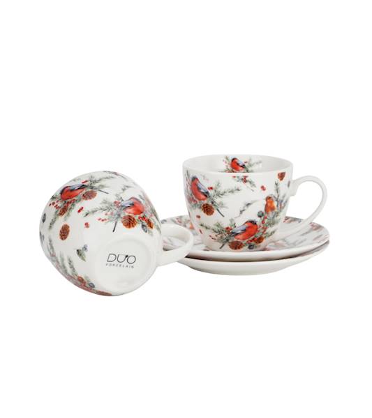 Filiżanka DUO ze spodkiem 270mlx2 Christmas Birds 1