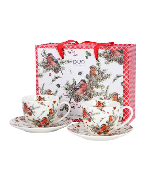 Filiżanka DUO ze spodkiem 2 szt Christmas Birds 1