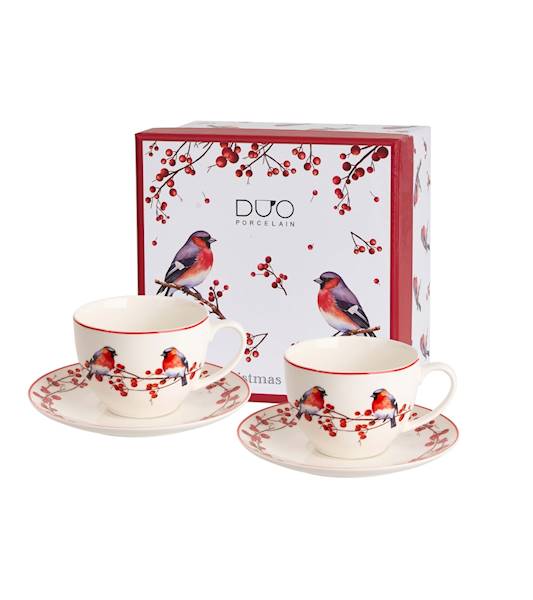 Filiżanka DUO ze spodkiem 2 szt Christmas Birds 3