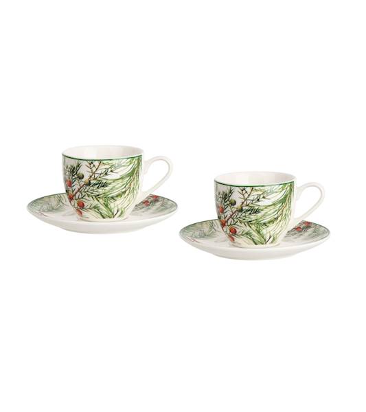 Filiżanka DUO ze spodkiem espresso 2x90ml Christmas Leaves