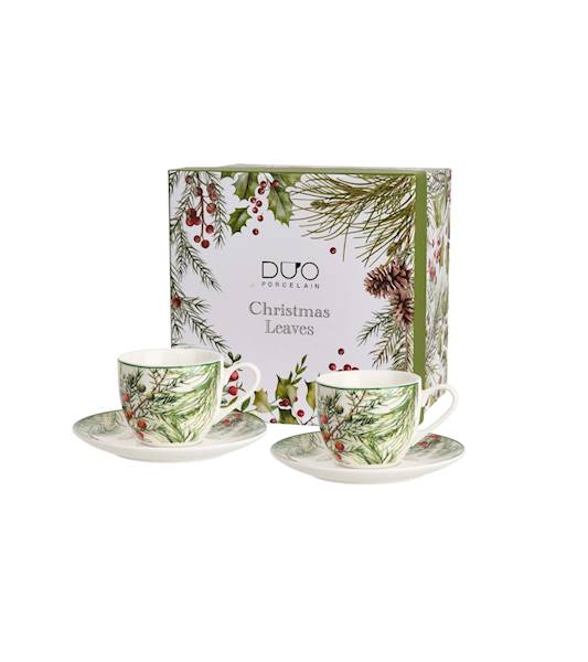 Filiżanka DUO ze spodkiem espresso 2x90ml Christmas Leaves