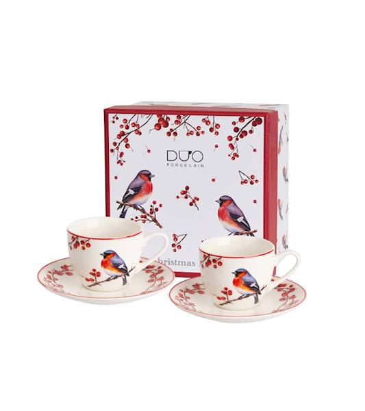 Filiżanka DUO ze spodkiem espresso 2x90ml Christmas Birds 3