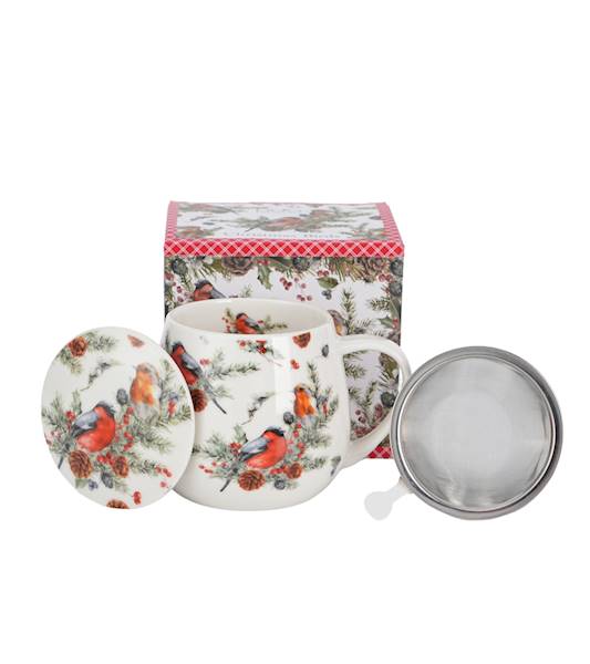 Kubek DUO 430ml baryłka z zaparzaczem Christmas Birds 1
