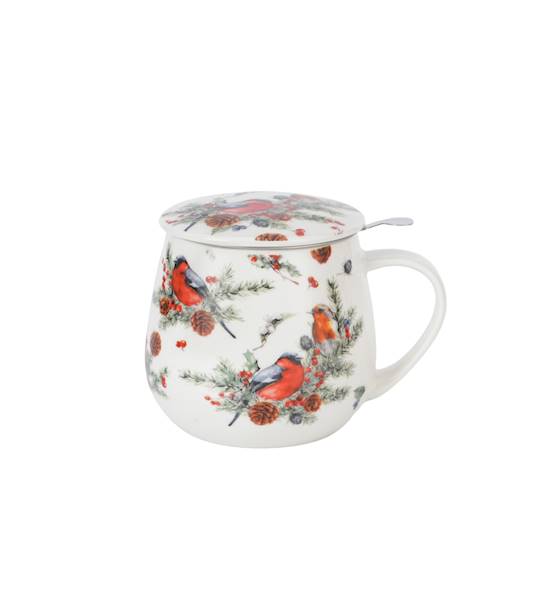 Kubek DUO 430ml baryłka z zaparzaczem Christmas Birds 1