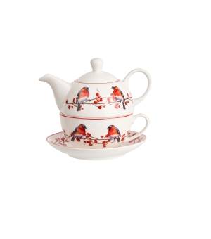 Filiżanka DUO z dzbankiem i spodkiem Christmas Birds 3