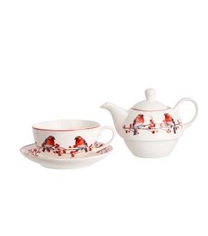 Filiżanka DUO z dzbankiem i spodkiem Christmas Birds 3