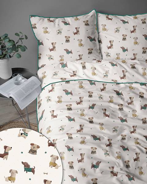 Pościel Martuli Perkal 140x200 Psia kraina zielona