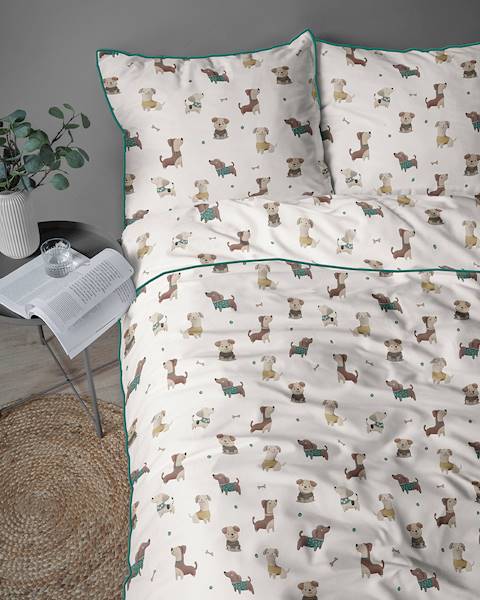 Pościel Martuli Perkal 140x200 Psia kraina zielona