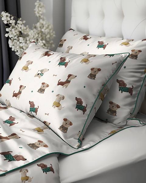 Poszewka Martuli Perkal 40x40 Psia kraina zielona