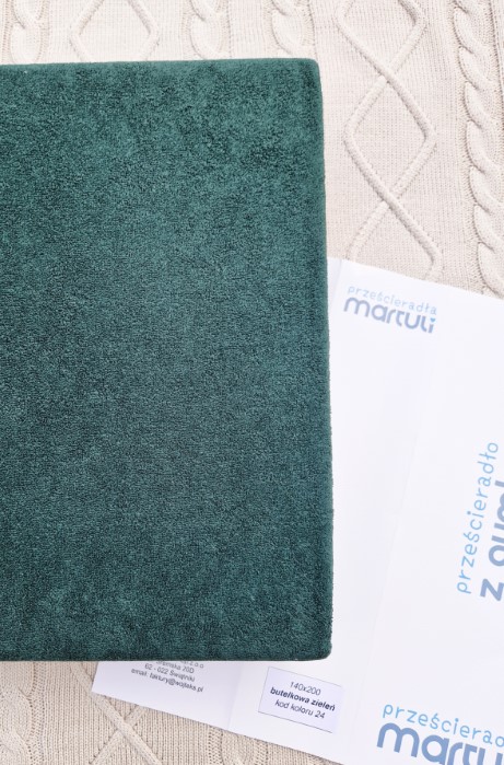Prześcieradło Martuli Frotte BEZ GUMKI 180x200 24 butelkowa zieleń