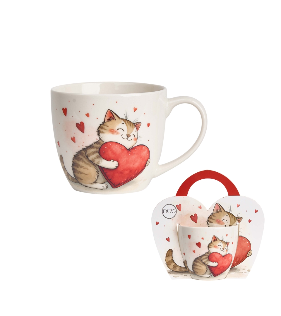 Kubek DUO 460 ml w koszyczku KOT Z ZABAWKĄ