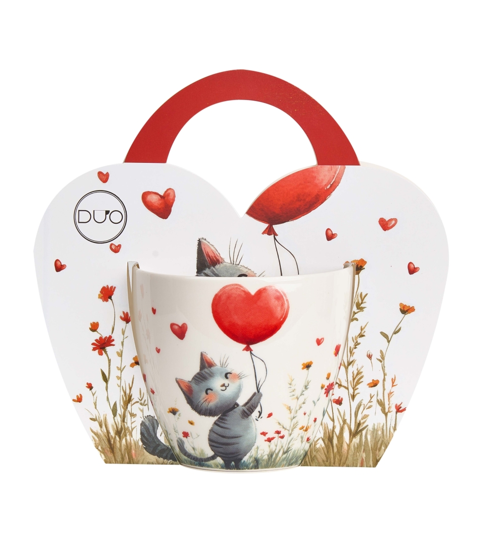 Kubek DUO 460 ml w koszyczku KOT Z BALONEM