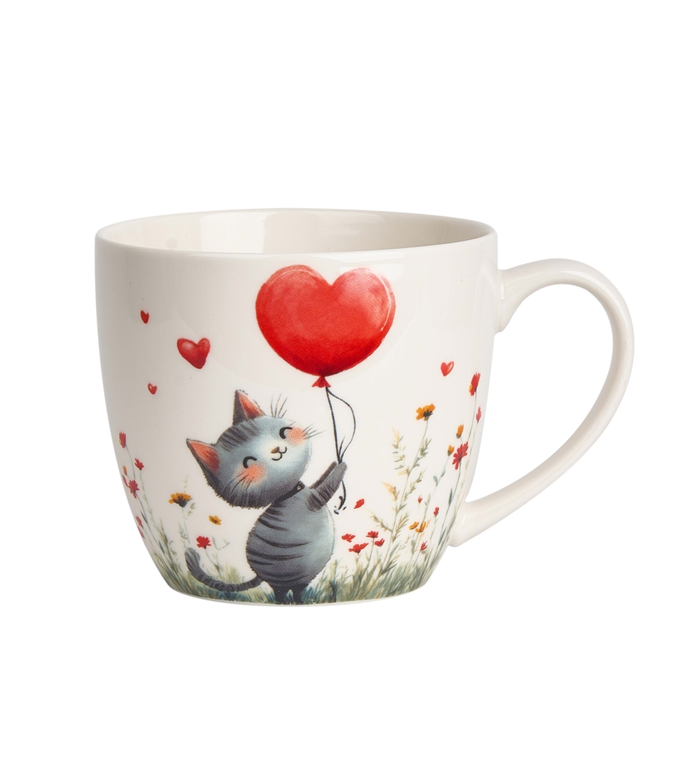 Kubek DUO 460 ml w koszyczku KOT Z BALONEM