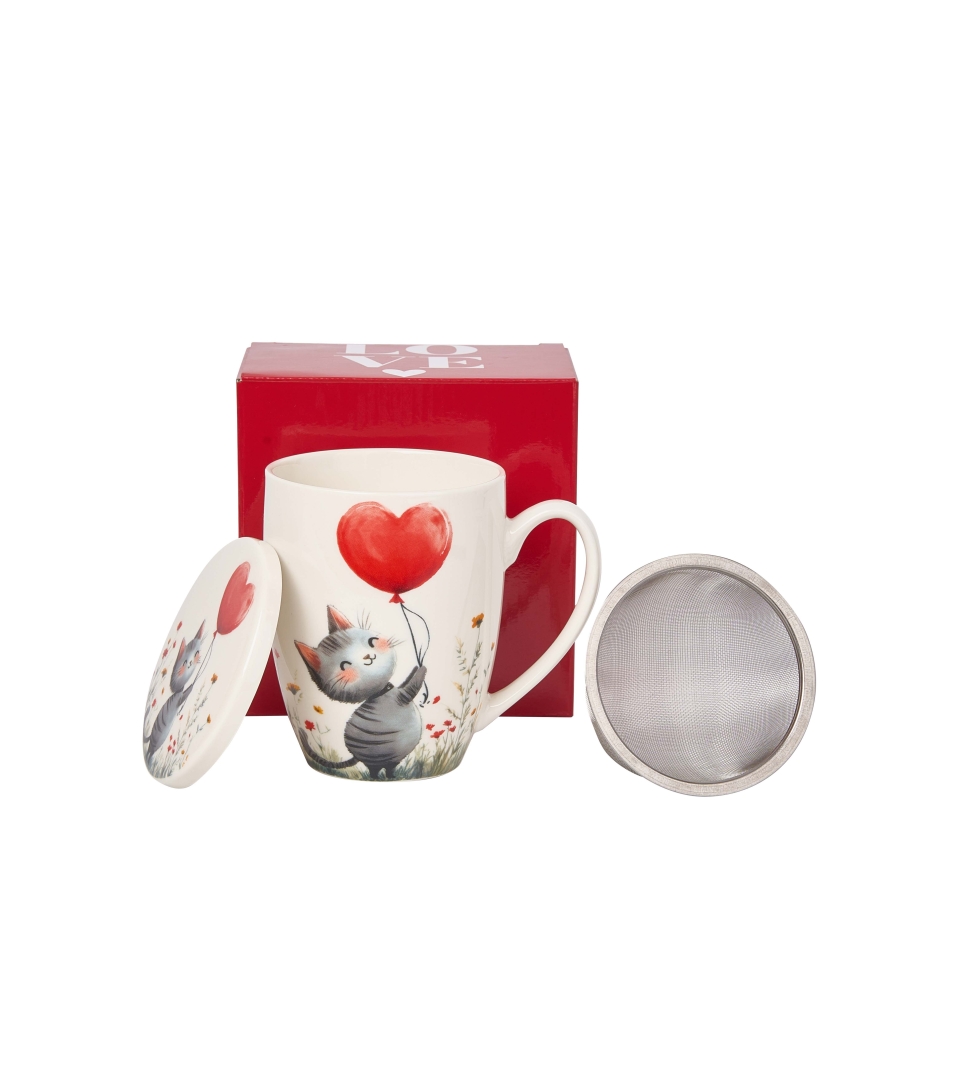 Kubek DUO 360ml z zaparzaczem KOT Z BALONEM