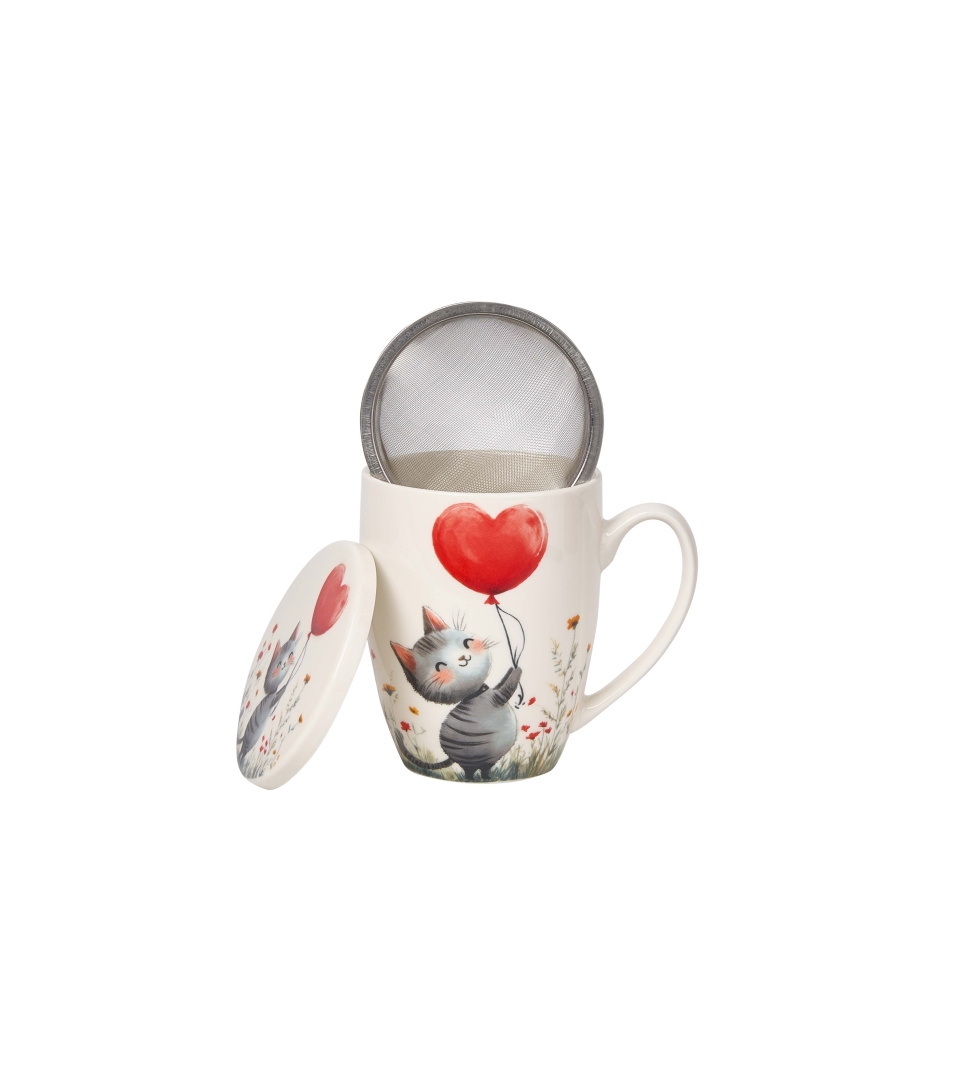 Kubek DUO 360ml z zaparzaczem KOT Z BALONEM