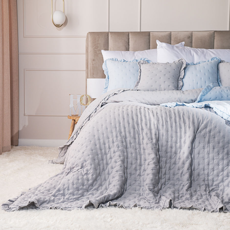 Narzuta Werona z falbanką 200x220 szary 