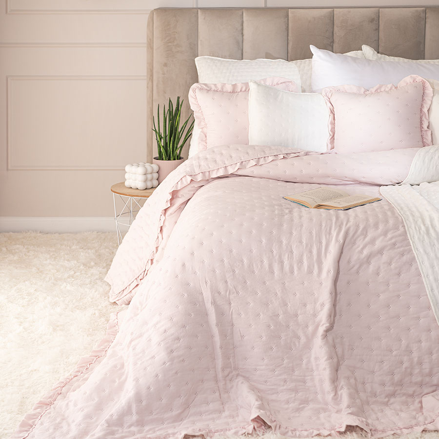 Narzuta Werona z falbanką 170x210 różowy