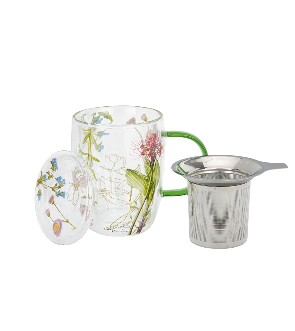 Kubek DUO 350ml szklany z podwójną ścianką i zaparzaczem BARWY NATURY