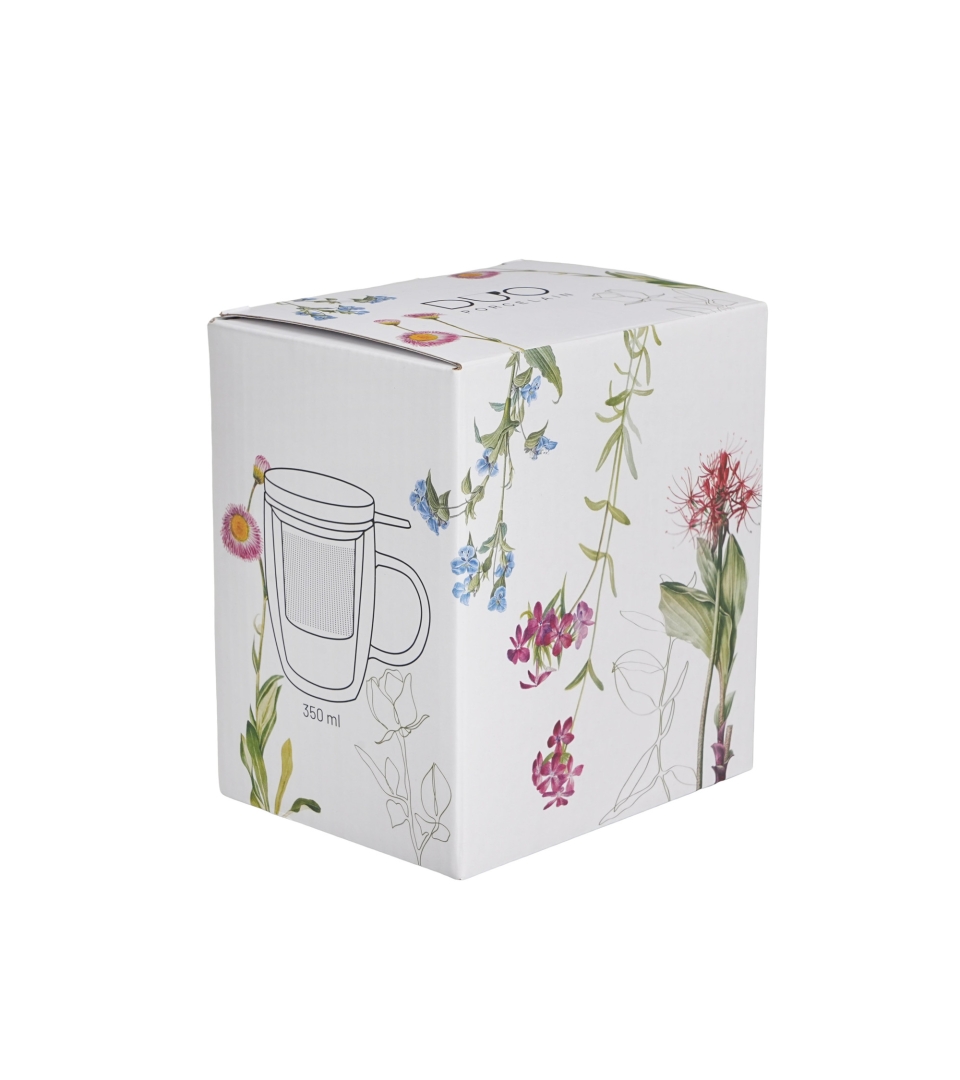 Kubek DUO 350ml szklany z podwójną ścianką i zaparzaczem BARWY NATURY