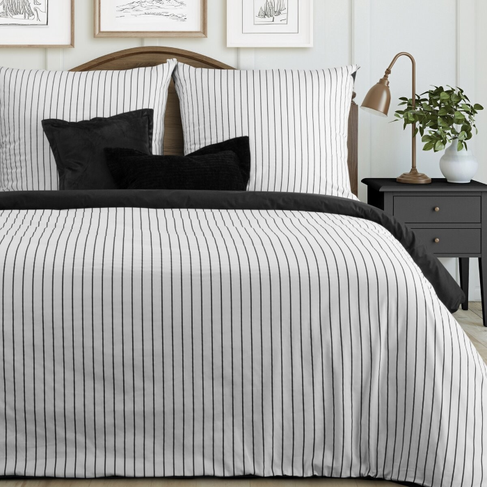 Pościel Eurofirany Classic Satin Raya biało - czarna