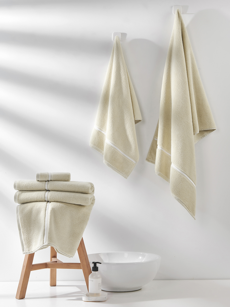 Ręcznik Libre 30x30 beżowy z białym paskiem