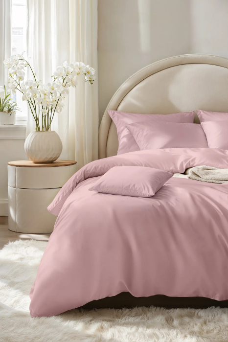 Pościel satyna bawełniana gładka 160x200 pudrowa