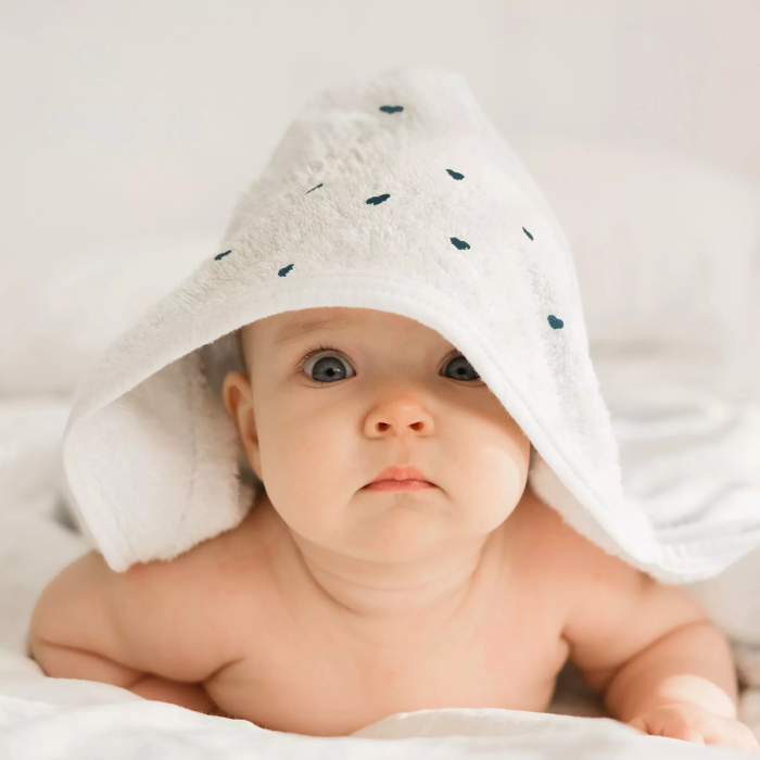 Ręcznik Eurofirany Baby58 100x100 biało niebieski z kapturkiem