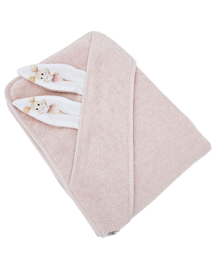 Ręcznik EKO z kapturkiem Myszka Balerina pudrowy róż 100x100
