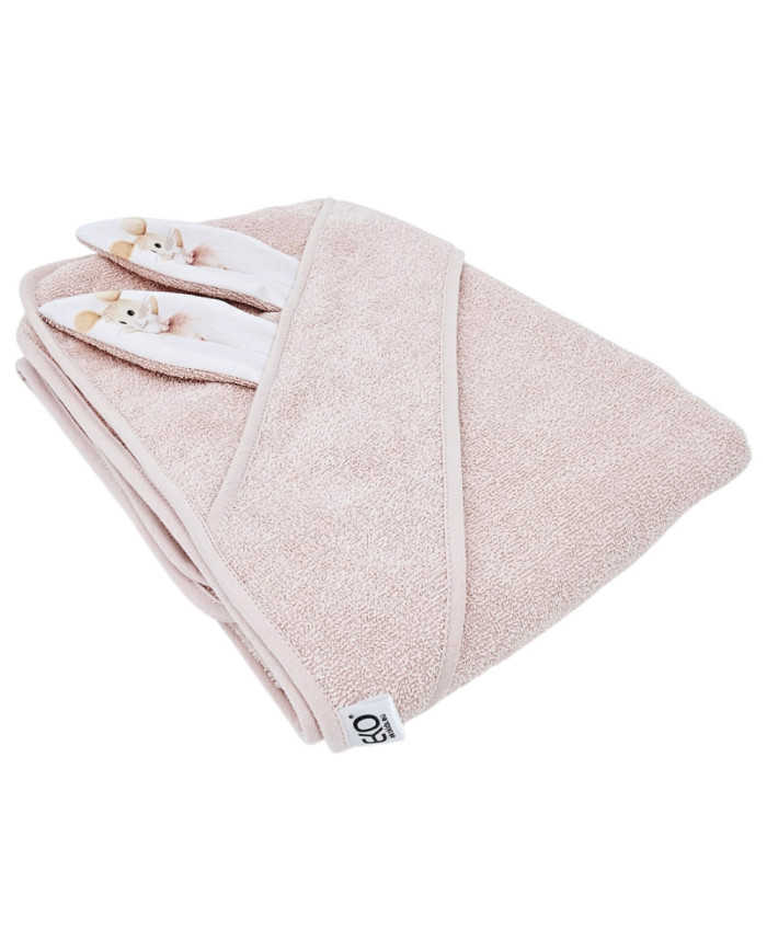 Ręcznik EKO z kapturkiem Myszka Balerina pudrowy róż 100x100