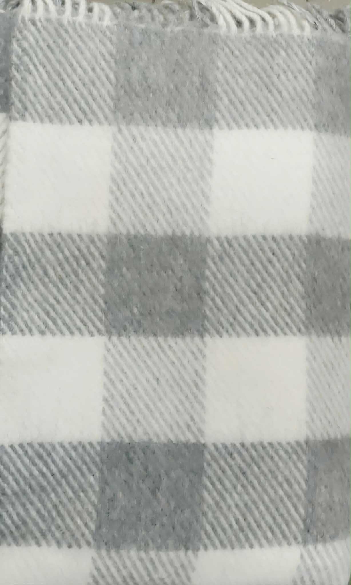 Koc z wełny jagnięcej 150x200 BASIA 600 g/m2 krata krem/popiel