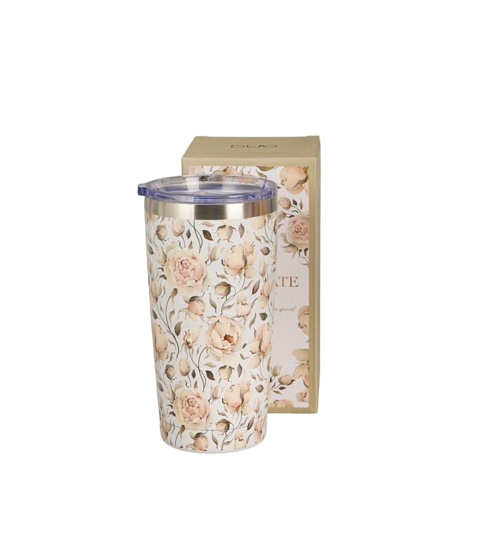 Kubek termiczny Duo prosty 600ml English Roses White