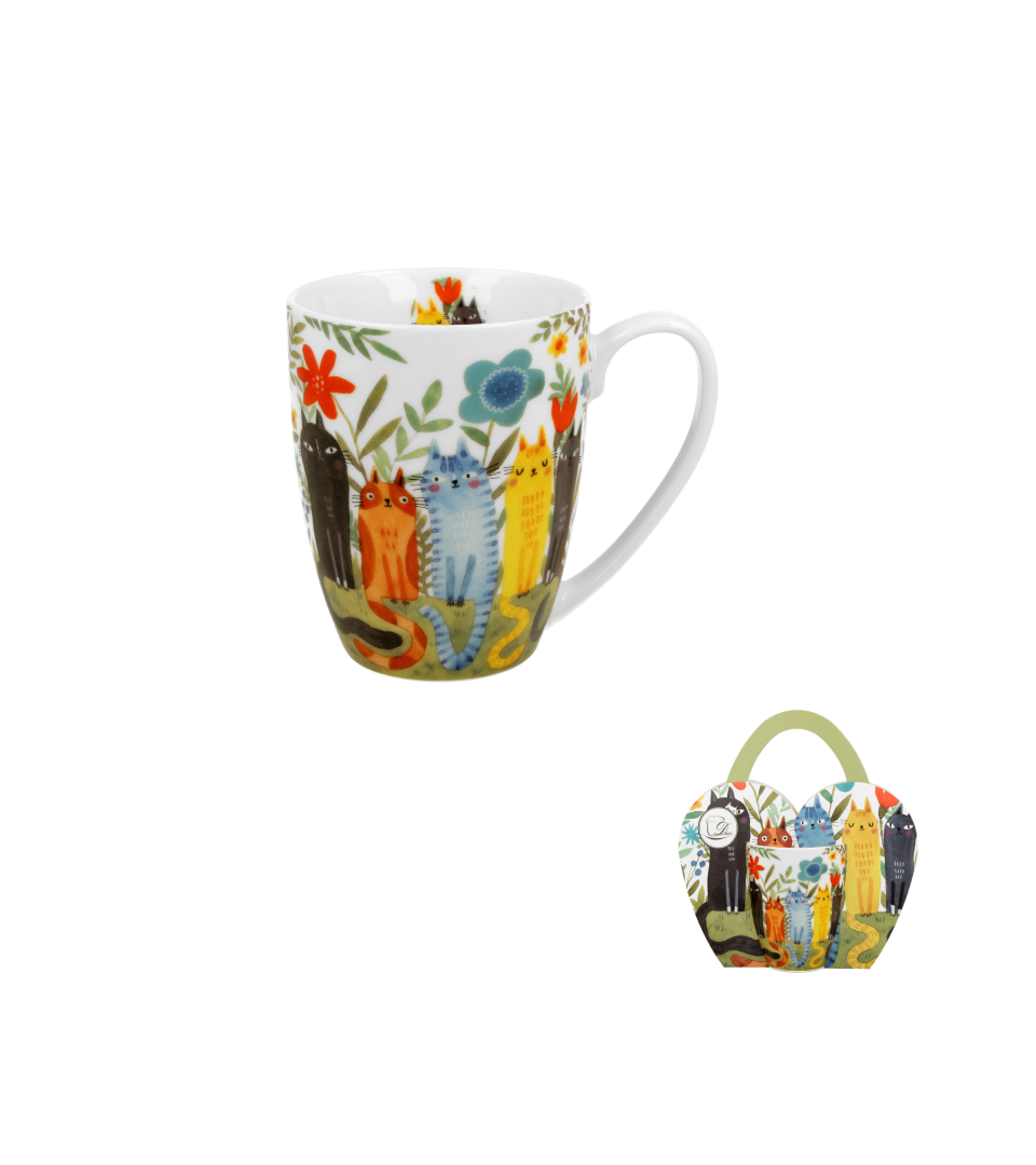 Kubek DUO w koszyczku 350ml Koty Ogrodowe