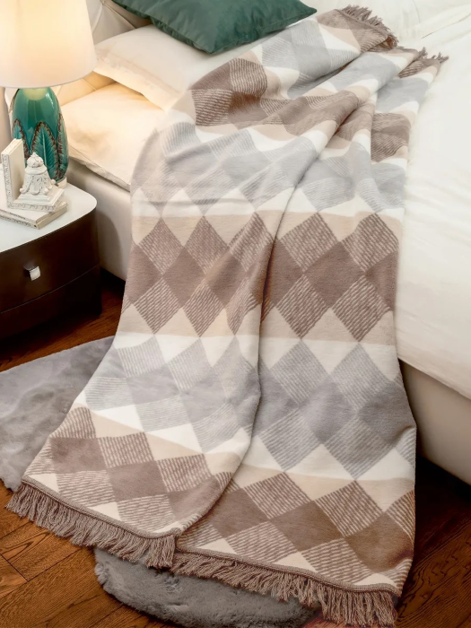 Koc bawełniany Cotton 150x200 Beżowo szare romby
