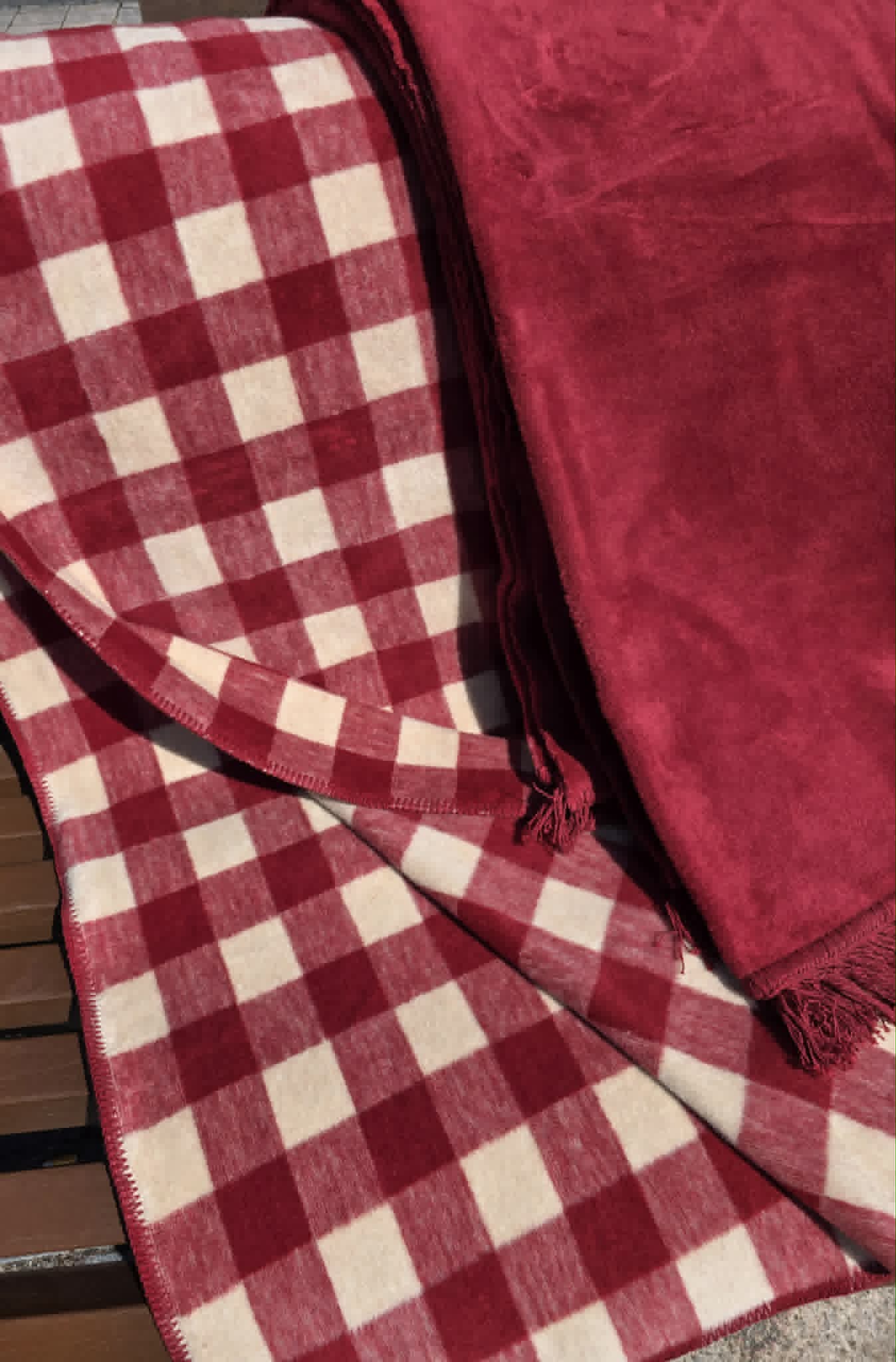 Koc bawełniany Cotton 150x200 Bordowo beżowa krata