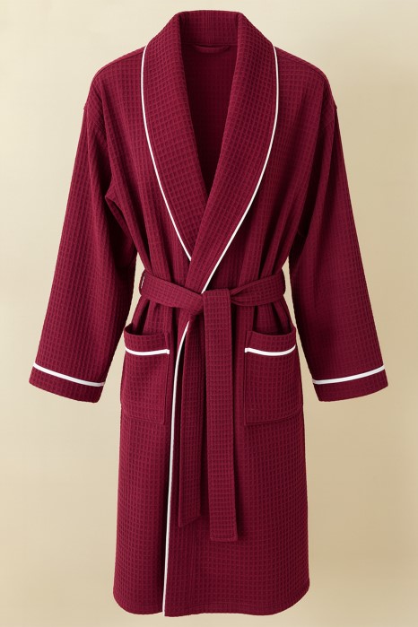 Szlafrok wafel burgund z białą bizą L/XL