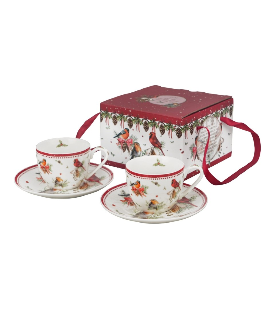Filiżanka DUO ze spodkiem espresso 2X110ml BIRDS OF WINTER