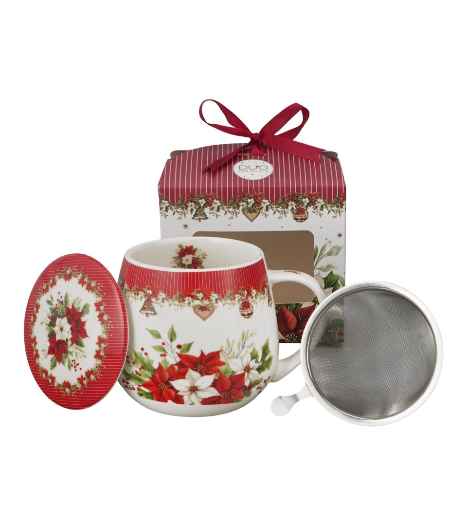 Kubek DUO Baryłka 430ml z zaparz CHRISTMAS FLOWER