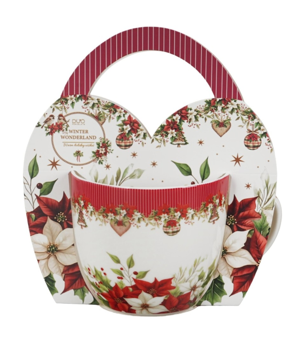 Kubek DUO 460 ml w koszyczku CHRISTMAS FLOWER