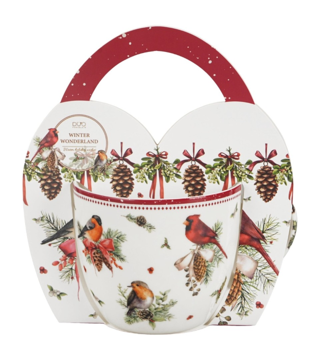 Kubek DUO 460 ml w koszyczku BIRDS OF WINTER