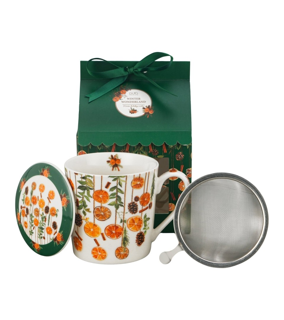 Kubek DUO 360 ml z zaparzaczem w opak domek WINTER FRUITS