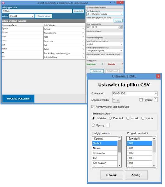 Import dokumentów z plików XLS CSV nexo PRO 1 rok