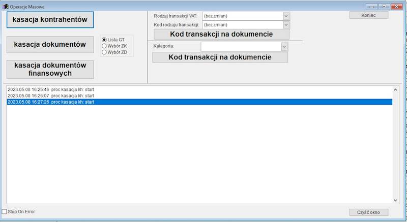 Zbiorcze usuwanie dokumentów i kontrahentów.