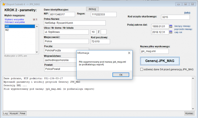 JPK Subiekt 4 DOS - generator JPK_MAG